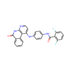 O=C(Nc1ccc(Nc2ccnc3[nH]c(=O)c4ccccc4c23)cc1)c1c(F)cccc1F ZINC000096269763