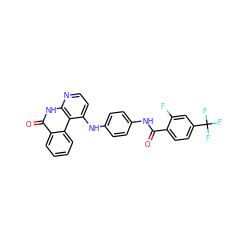 O=C(Nc1ccc(Nc2ccnc3[nH]c(=O)c4ccccc4c23)cc1)c1ccc(C(F)(F)F)cc1F ZINC000096269782