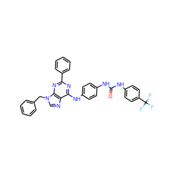 O=C(Nc1ccc(Nc2nc(-c3ccccc3)nc3c2ncn3Cc2ccccc2)cc1)Nc1ccc(C(F)(F)F)cc1 ZINC000044308177