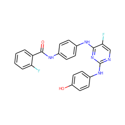 O=C(Nc1ccc(Nc2nc(Nc3ccc(O)cc3)ncc2F)cc1)c1ccccc1F ZINC000040955665