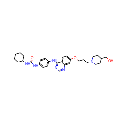 O=C(Nc1ccc(Nc2ncnc3cc(OCCCN4CCC(CO)CC4)ccc23)cc1)NC1CCCCC1 ZINC000198323888