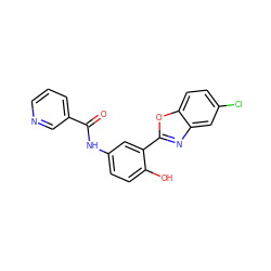 O=C(Nc1ccc(O)c(-c2nc3cc(Cl)ccc3o2)c1)c1cccnc1 ZINC000004700897