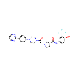 O=C(Nc1ccc(O)c(C(F)(F)F)c1)[C@@H]1CCN(CC(=O)N2CCN(c3ccc(-c4ncccn4)cc3)CC2)C1 ZINC000138384813