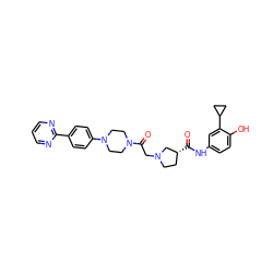 O=C(Nc1ccc(O)c(C2CC2)c1)[C@@H]1CCN(CC(=O)N2CCN(c3ccc(-c4ncccn4)cc3)CC2)C1 ZINC000043172262