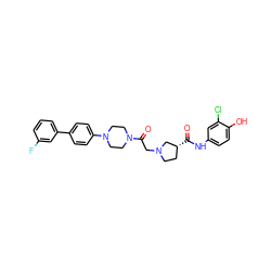 O=C(Nc1ccc(O)c(Cl)c1)[C@@H]1CCN(CC(=O)N2CCN(c3ccc(-c4cccc(F)c4)cc3)CC2)C1 ZINC000142445060