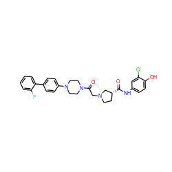 O=C(Nc1ccc(O)c(Cl)c1)[C@@H]1CCN(CC(=O)N2CCN(c3ccc(-c4ccccc4F)cc3)CC2)C1 ZINC000148737042