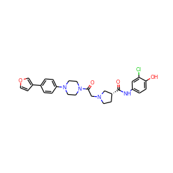 O=C(Nc1ccc(O)c(Cl)c1)[C@@H]1CCN(CC(=O)N2CCN(c3ccc(-c4ccoc4)cc3)CC2)C1 ZINC000148737509