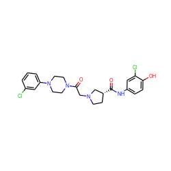 O=C(Nc1ccc(O)c(Cl)c1)[C@@H]1CCN(CC(=O)N2CCN(c3cccc(Cl)c3)CC2)C1 ZINC000148733479