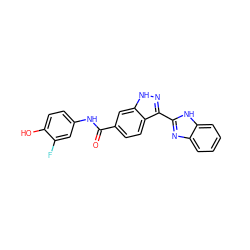 O=C(Nc1ccc(O)c(F)c1)c1ccc2c(-c3nc4ccccc4[nH]3)n[nH]c2c1 ZINC000167035353