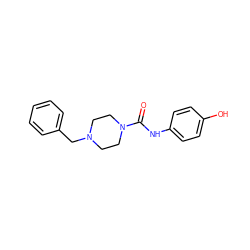 O=C(Nc1ccc(O)cc1)N1CCN(Cc2ccccc2)CC1 ZINC000205259259