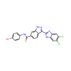 O=C(Nc1ccc(O)cc1)c1ccc2c(-c3nc4cc(Cl)c(Cl)cc4[nH]3)n[nH]c2c1 ZINC000167004308