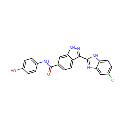 O=C(Nc1ccc(O)cc1)c1ccc2c(-c3nc4cc(Cl)ccc4[nH]3)n[nH]c2c1 ZINC000166773491