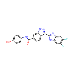 O=C(Nc1ccc(O)cc1)c1ccc2c(-c3nc4cc(F)c(F)cc4[nH]3)n[nH]c2c1 ZINC000166934041