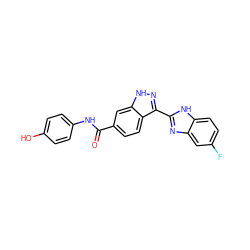 O=C(Nc1ccc(O)cc1)c1ccc2c(-c3nc4cc(F)ccc4[nH]3)n[nH]c2c1 ZINC000167161000