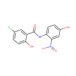 O=C(Nc1ccc(O)cc1[N+](=O)[O-])c1cc(Cl)ccc1O ZINC000035086661