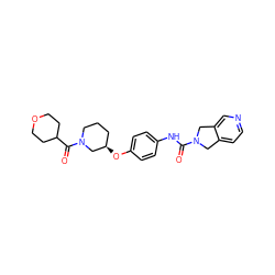 O=C(Nc1ccc(O[C@@H]2CCCN(C(=O)C3CCOCC3)C2)cc1)N1Cc2ccncc2C1 ZINC000166586248