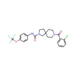 O=C(Nc1ccc(OC(F)(F)F)cc1)N1CCC2(CCN(C(=O)c3ccccc3Cl)CC2)C1 ZINC000096285144