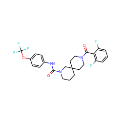 O=C(Nc1ccc(OC(F)(F)F)cc1)N1CCCC2(CCN(C(=O)c3c(F)cccc3F)CC2)C1 ZINC000103233547