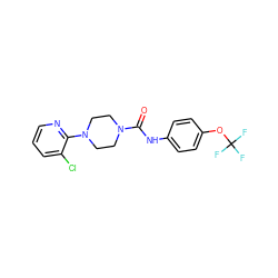 O=C(Nc1ccc(OC(F)(F)F)cc1)N1CCN(c2ncccc2Cl)CC1 ZINC000013553817