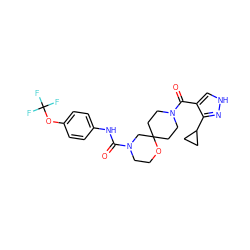 O=C(Nc1ccc(OC(F)(F)F)cc1)N1CCOC2(CCN(C(=O)c3c[nH]nc3C3CC3)CC2)C1 ZINC000103230962