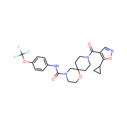 O=C(Nc1ccc(OC(F)(F)F)cc1)N1CCOC2(CCN(C(=O)c3cnoc3C3CC3)CC2)C1 ZINC000103230960