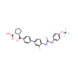 O=C(Nc1ccc(OC(F)(F)F)cc1)Nc1ccc(-c2ccc(C(=O)[C@@H]3CCC[C@H]3C(=O)O)cc2)cc1F ZINC000169312621