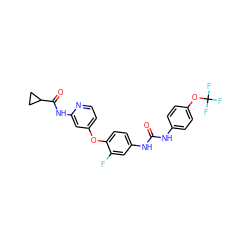 O=C(Nc1ccc(OC(F)(F)F)cc1)Nc1ccc(Oc2ccnc(NC(=O)C3CC3)c2)c(F)c1 ZINC001772641398