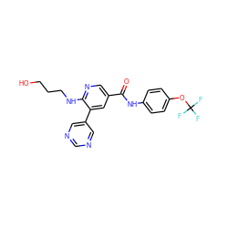 O=C(Nc1ccc(OC(F)(F)F)cc1)c1cnc(NCCCO)c(-c2cncnc2)c1 ZINC001772577298