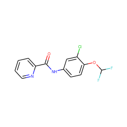 O=C(Nc1ccc(OC(F)F)c(Cl)c1)c1ccccn1 ZINC000003458688