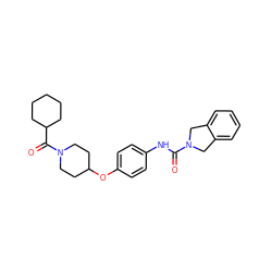 O=C(Nc1ccc(OC2CCN(C(=O)C3CCCCC3)CC2)cc1)N1Cc2ccccc2C1 ZINC000166227252