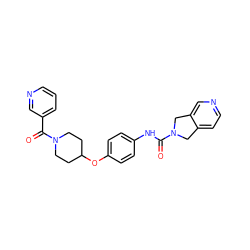 O=C(Nc1ccc(OC2CCN(C(=O)c3cccnc3)CC2)cc1)N1Cc2ccncc2C1 ZINC000166663236