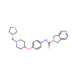 O=C(Nc1ccc(OC2CCN(C[C@@H]3CCOC3)CC2)cc1)N1Cc2ccncc2C1 ZINC000165936337