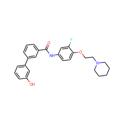 O=C(Nc1ccc(OCCN2CCCCC2)c(F)c1)c1cccc(-c2cccc(O)c2)c1 ZINC000299860105