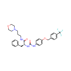 O=C(Nc1ccc(OCc2ccc(C(F)(F)F)cc2)cc1)N[C@@H](Cc1ccccc1)C(=O)NCCCN1CCOCC1 ZINC000028134021