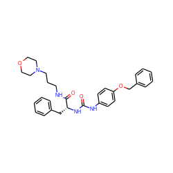 O=C(Nc1ccc(OCc2ccccc2)cc1)N[C@H](Cc1ccccc1)C(=O)NCCCN1CCOCC1 ZINC000028350525