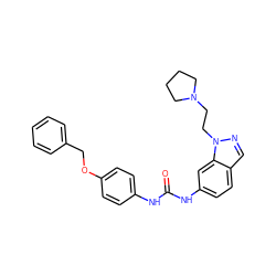 O=C(Nc1ccc(OCc2ccccc2)cc1)Nc1ccc2cnn(CCN3CCCC3)c2c1 ZINC000028525326