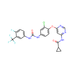 O=C(Nc1ccc(Oc2cc(NC(=O)C3CC3)ncn2)c(Cl)c1)Nc1ccc(F)c(C(F)(F)F)c1 ZINC001772629064