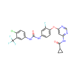 O=C(Nc1ccc(Oc2cc(NC(=O)C3CC3)ncn2)c(F)c1)Nc1ccc(Cl)c(C(F)(F)F)c1 ZINC001772644090