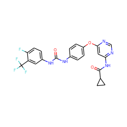 O=C(Nc1ccc(Oc2cc(NC(=O)C3CC3)ncn2)cc1)Nc1ccc(F)c(C(F)(F)F)c1 ZINC001772612536