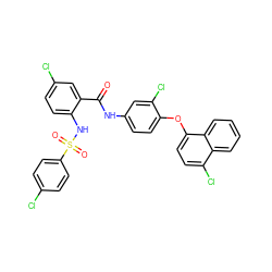 O=C(Nc1ccc(Oc2ccc(Cl)c3ccccc23)c(Cl)c1)c1cc(Cl)ccc1NS(=O)(=O)c1ccc(Cl)cc1 ZINC000027086305