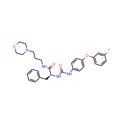 O=C(Nc1ccc(Oc2cccc(F)c2)cc1)N[C@@H](Cc1ccccc1)C(=O)NCCCN1CCOCC1 ZINC000028336591