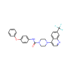 O=C(Nc1ccc(Oc2ccccc2)cc1)N1CCN(c2ccnc3cc(C(F)(F)F)ccc23)CC1 ZINC000013528851