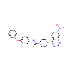 O=C(Nc1ccc(Oc2ccccc2)cc1)N1CCN(c2ncnc3cc([N+](=O)[O-])ccc23)CC1 ZINC000013538359