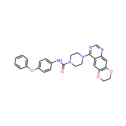 O=C(Nc1ccc(Oc2ccccc2)cc1)N1CCN(c2ncnc3cc4c(cc23)OCCO4)CC1 ZINC000013528781