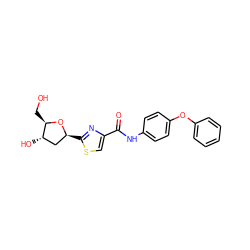 O=C(Nc1ccc(Oc2ccccc2)cc1)c1csc([C@H]2C[C@H](O)[C@@H](CO)O2)n1 ZINC000061896420