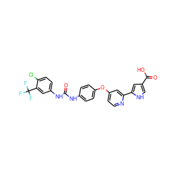 O=C(Nc1ccc(Oc2ccnc(-c3cc(C(=O)O)c[nH]3)c2)cc1)Nc1ccc(Cl)c(C(F)(F)F)c1 ZINC000168576529