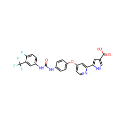 O=C(Nc1ccc(Oc2ccnc(-c3cc(C(=O)O)c[nH]3)c2)cc1)Nc1ccc(F)c(C(F)(F)F)c1 ZINC000169130315