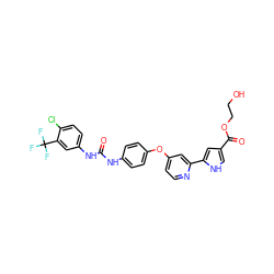 O=C(Nc1ccc(Oc2ccnc(-c3cc(C(=O)OCCO)c[nH]3)c2)cc1)Nc1ccc(Cl)c(C(F)(F)F)c1 ZINC000168782505