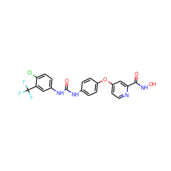 O=C(Nc1ccc(Oc2ccnc(C(=O)NO)c2)cc1)Nc1ccc(Cl)c(C(F)(F)F)c1 ZINC000150293695