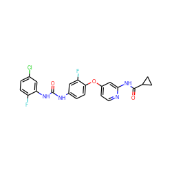 O=C(Nc1ccc(Oc2ccnc(NC(=O)C3CC3)c2)c(F)c1)Nc1cc(Cl)ccc1F ZINC001772641206